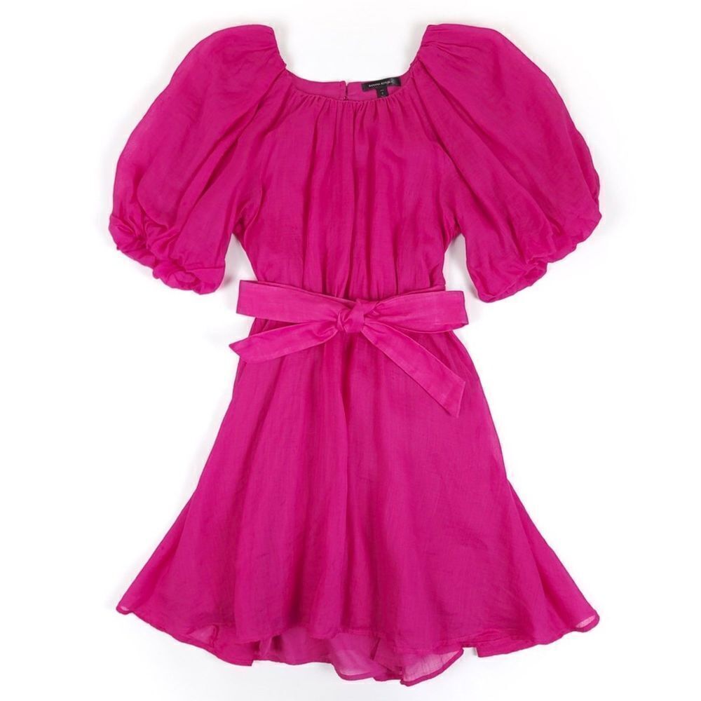 BANANA REPUBLIC Ramie Cottagecore Puff Sleeve Open Back Mini Dress Pink Small